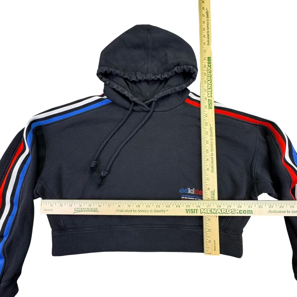 Adidas Hoodie Women's Small Cropped Velvet Logo Red White Blue Black USA - Picture 8 of 11